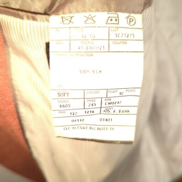 Jos. A. Bank 42R Blazer Men's Tailored Fit 100% Silk Salmon Sport Coat Mexico - Picture 5 of 9